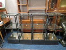 FOUR MODERN GLASS / METAL THREE TIER STANDS