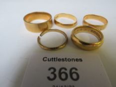FIVE 18CT GOLD WEDDING BANDS -0 NINE A/F, APPROX W 23.73 G
