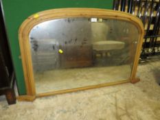 A VINTAGE PINE FRAMED OVERMANTLE MIRROR
