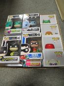 TWELVE BOXED POP FUNKO FIGURES - MAINLY BATMAN RELATED, TO INCLUDE BATMAN, ROBIN, PENGUIN,