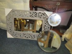 A MODERN JEFF BANKS RECTANGULAR MIRROR 60 X 90 CM AND A METAL MIRROR