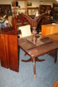 A RACKSTRAW MAHOGANY TWIN PEDESTAL TABLE WITH ONE LEAF