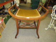 AN EDWARDIAN MAHOGANY INLAID STOOL