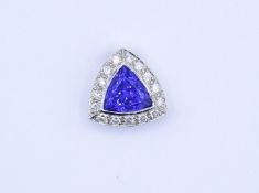 Tansanit Brillant Anhänger, WG 750/000, ungestempelt - geprüft, Tansanit ca. 2,0ct., Brillanten zus