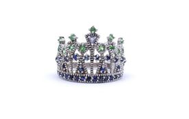 Silberring in Form einer Krone, mit Farbsteinen, 4,8g., RG 58