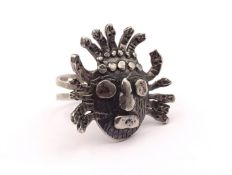 Ausgefallener Silberring 900/000 wohl Peru, 12,2g., RG 54, Kopf 3,1 x 3,2cm