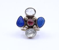 Ring mit Halbedelsteinen, Silber, ungestempelt, 10,2g., RG 52