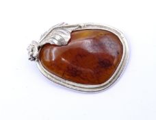 Bernstein Silber Brosche 925/000, 4,7x3,3cm, 21,3g.