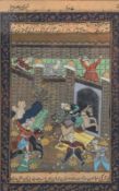 Buchminiatur wohl Isfahan mit Schlachtendarstellung.