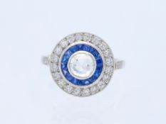 Ring mit Diamanten und Saphiren in 950 Platin