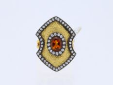 Ring mit Citrin und 62 Diamanten in 999 Feingold