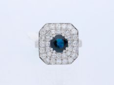 Ring mit Saphir und Diamanten in 750 Weißgold