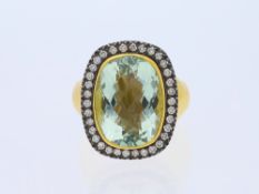 Ring mit grünem Amethyst und Diamanten in 999 Feingold 