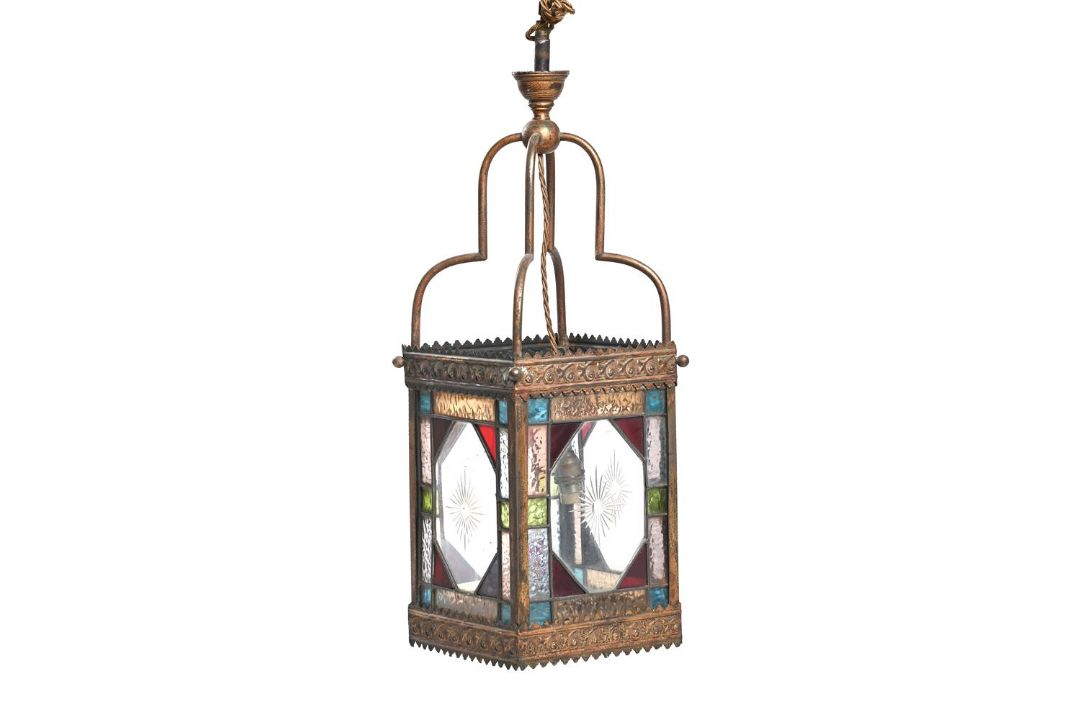 A VICTORIAN GILTMETAL HALL LANTERN