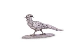 AN EDWARDIAN SILVER PHEASANT MENU HOLDER