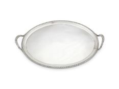 A GEORGE III SILVER OVAL TWIN HANDLED TRAY