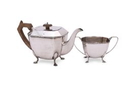 A SILVER OCTAGONAL TEA POT AND SUGAR BASIN