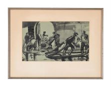 LEN LINDEQUE (SOUTH AFRICAN B. 1936), MEN AT WORK