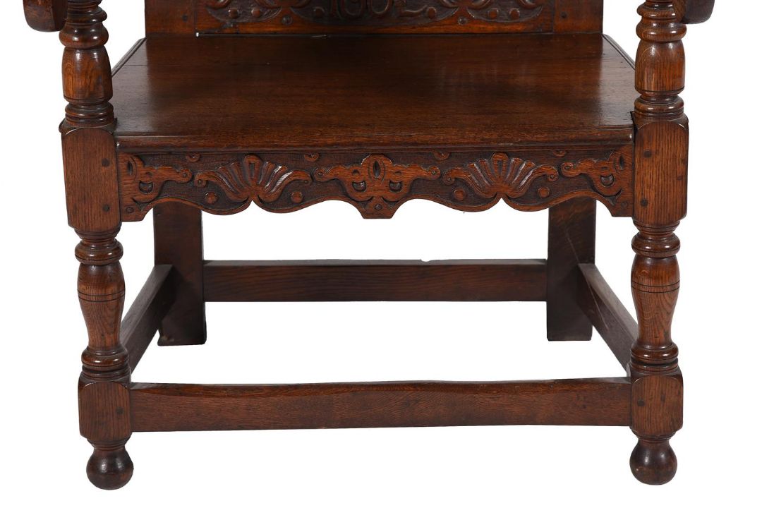 A CARVED OAK ARMCHAIR IN 17TH CENTURY STYLE - Image 5 of 6