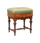 A LATE VICTORIAN WALNUT AND MARQUETRY ADJUSTABLE PIANO STOOLBY WADMAN
