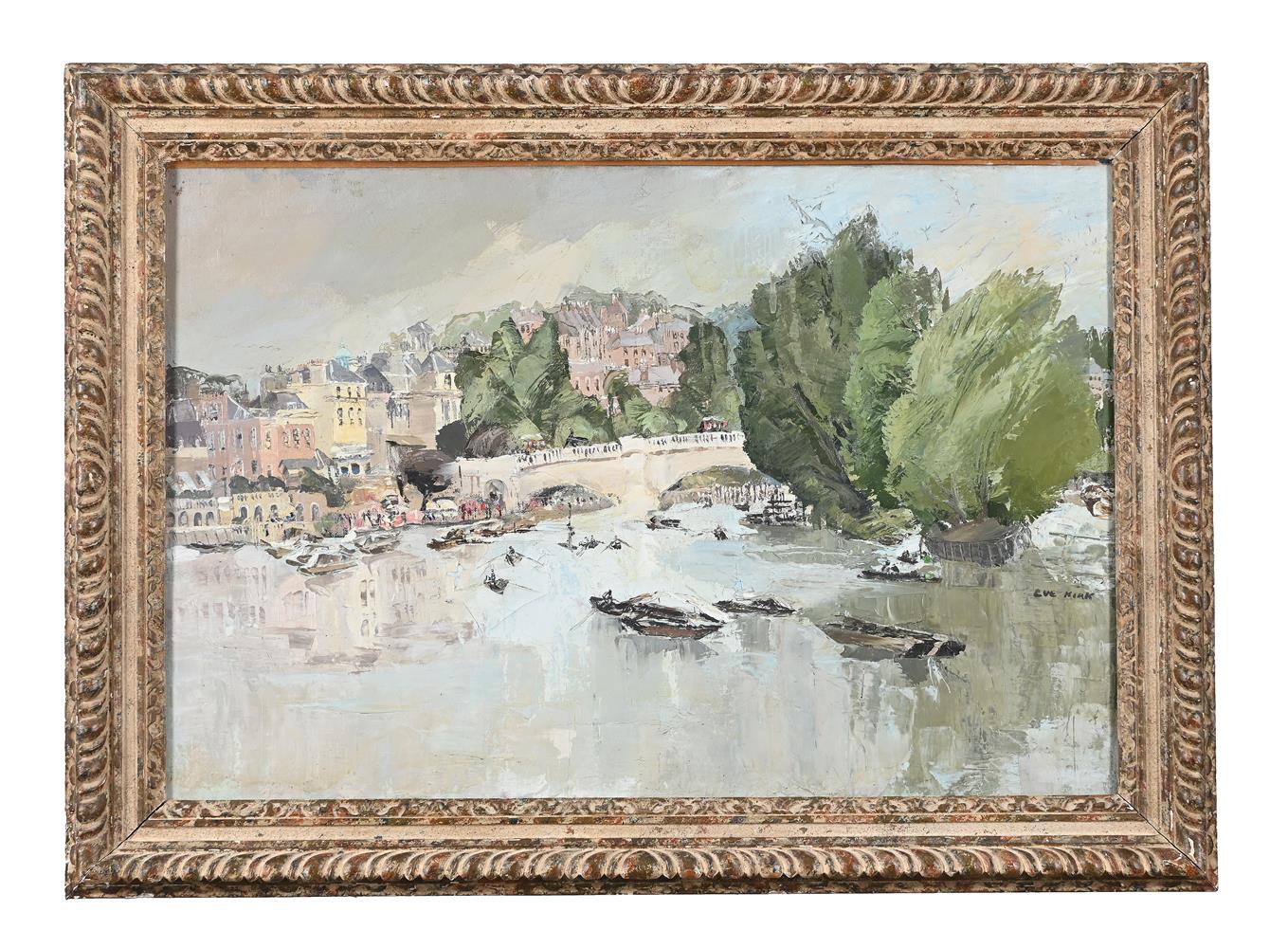 EVE KIRK (BRITISH 1900-1969), BOATING ALONG THE RIVER, POSSIBLY NEAR RICHMOND