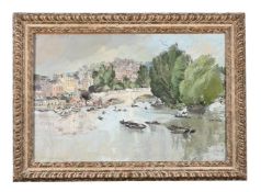 EVE KIRK (BRITISH 1900-1969), BOATING ALONG THE RIVER, POSSIBLY NEAR RICHMOND