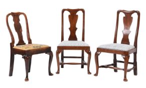 A GEORGE I WALNUT SIDE CHAIR