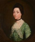 CIRCLE OF ALLAN RAMSAY (SCOTTISH 1713 - 1784), PORTRAIT OF A LADY WEARING A GREEN LACE TRIMMED DRESS