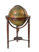 A REGENCY TWENTY-ONE INCH TERRESTRIAL FLOOR-STANDING LIBRARY GLOBE