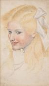 JOSEPH EDWARD SOUTHALL (BRITISH 1861-1944), PORTRAIT OF A GIRL WITH WHITE RIBBON