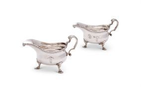 A PAIR OF GEORGE II SILVER OVAL SAUCE BOATS