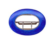 FABERGÉ, A RUSSIAN SILVER GILT, BLUE ENAMEL AND DIAMOND BELT BUCKLE, HENRIK WIGSTROM