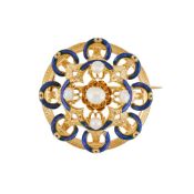 A LATE 19TH CENTURY FRENCH, GOLD, PEARL AND ENAMEL BROOCH, CIRCA 1880