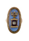 A GEORGE III ENAMELLED PANEL MOURNING RING, CIRCA 1792