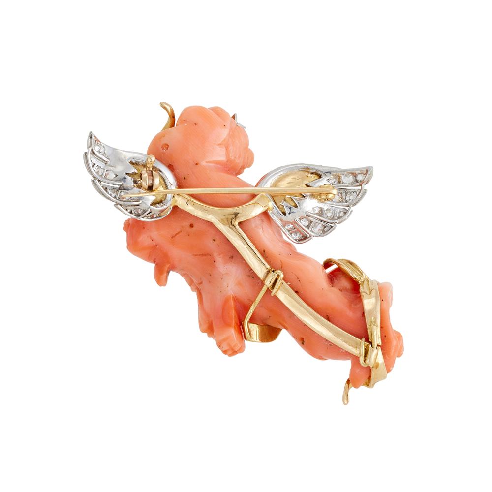 Y A CORAL AND DIAMOND CHERUB BROOCH - Image 2 of 2