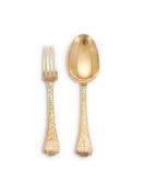 A GERMAN SILVER GILT TREFID PATTERN FORK AND SPOON