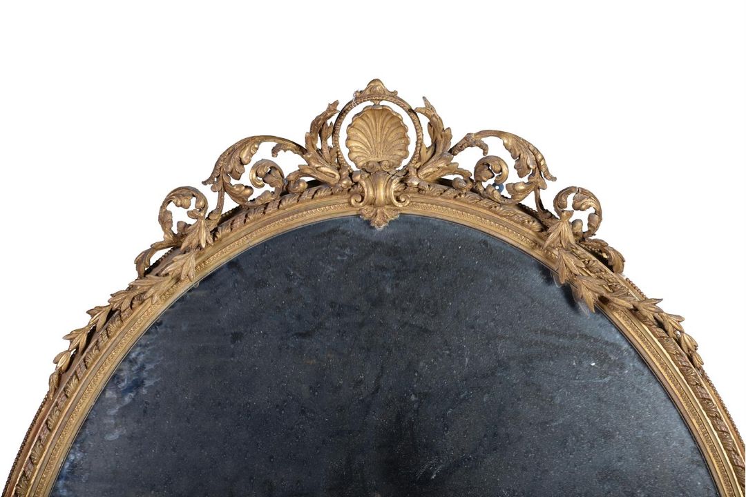 A LARGE CARVED GILTWOOD OVAL MIRROR, 19TH CENTURY - Image 3 of 4