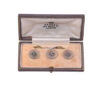 A TRIO OF FRENCH 1920S FROSTED ROCK CRYSTAL AND DIAMOND BUTTONS