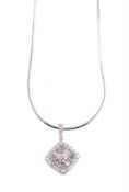 AN 18 CARAT WHITE GOLD AND DIAMOND CLUSTER PENDANT