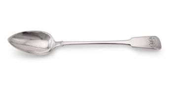 A GEORGE III SILVER FIDDLE PATTERN SERVING SPOON