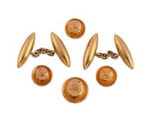 A VICTORIAN GOLD CUFFLINK AND STUD SET, CIRCA 1890