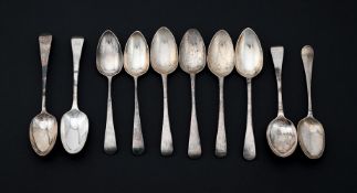 TEN SILVER OLD ENGLISH PATTERN TABLE SPOONS