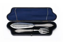 A CASED PAIR OF VICTORIAN SILVER FISH SERVERS