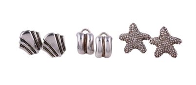 TIFFANY & CO., THREE PAIRS OF SILVER COLOURED EAR CLIPS