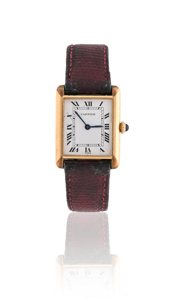 CARTIER, TANK, A GOLD PLATED WRIST WATCH