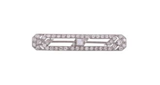 A PIERCED GEOMETRIC DIAMOND PANEL BROOCH