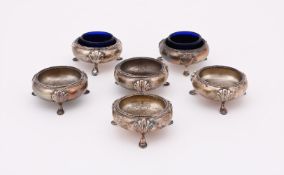 SIX VICTORIAN SILVER CAULDRON SALTS