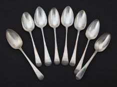 SEVEN SILVER OLD ENGLISH PATTERN TABLE SPOONS