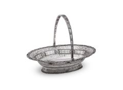 A GEORGE III SILVER OVAL SWING HANDLED BASKET