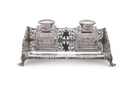A SILVER RECTANGULAR INKSTAND